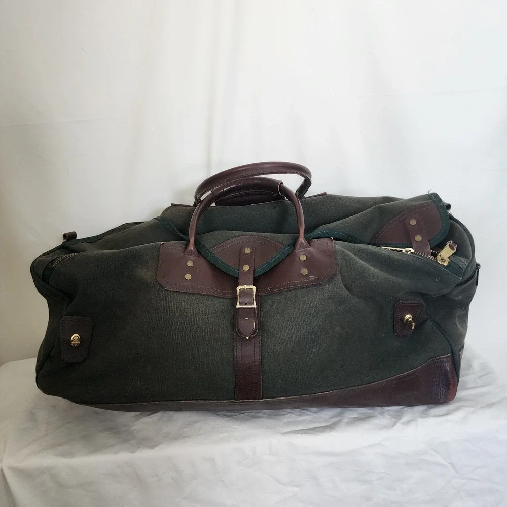 Orvis Battenkill Canvas Duffle Bag Green Leather 30